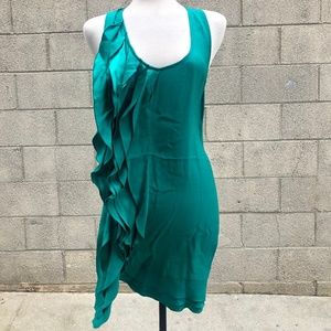 Anthropologie Ali Ro Green Ruffle Front Silk Dress